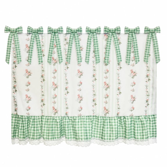Green Pastoral Oven Skirt for Farmhouse Kitchen, Poly-Cotton Stove Cover with Lace Ruffle Trim & 8 Ribbon Ties, Rustic Cottage Door Curtain Decor