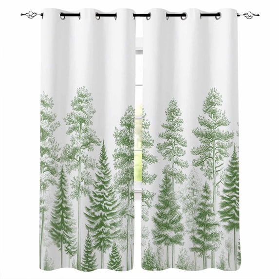 Green Pastoral Tree Blackout Curtains for Bedroom/Living Room, Thermal Insulated Kitchen Curtains, Vintage Botanical Spring Grommet Darkening Window Treatment Drapes 42"x84"x2