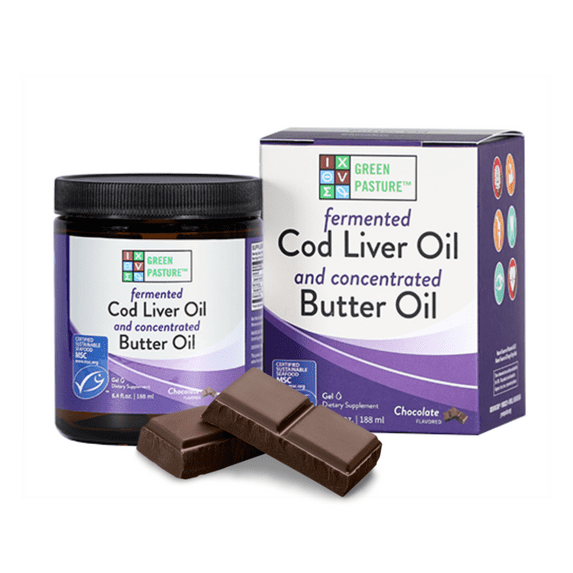 Green Pasture Fermented Cod Liver Oil and Concentrated Butter Oil Gel, 6.4 oz/188mL - Chocolate Cream