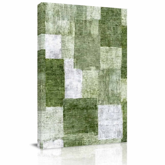Green Patchwork Canvas Wall Art for Living Room, Modern Abstract Sage Green Patchwork Wall Decor Framed Artwork Pictures Ready to Hang for Bedroom Office Home Decor