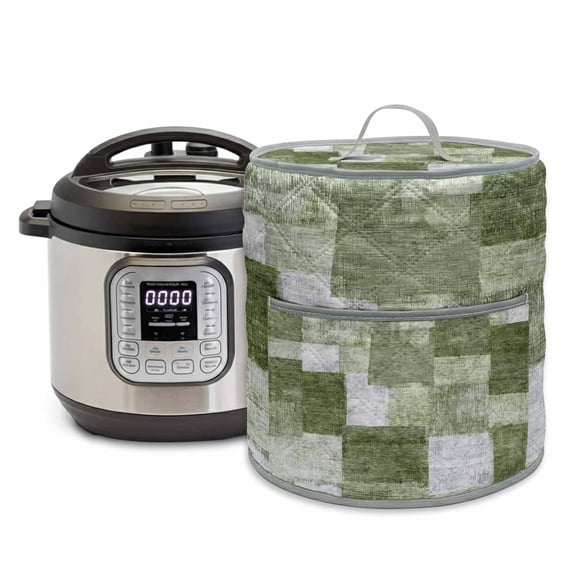 Green Patchwork Pressure Cooker Cover Modern Abstract Sage Green Patchwork Dust Cover for Kitchen Appliances with Top Handle & Storage Pockets, Fits 6 Quart Instant Pot, Air Fryer, Crock Pot