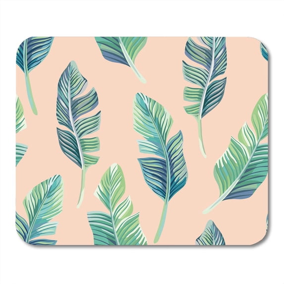 Green Pattern Composition of Exotic Palm Banana Leaf on Light Pink Summer Floral Mousepad Mouse Pad Mouse Mat 9x10 inch