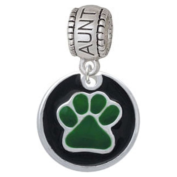 Green Paw on Black Disc - Aunt Charm Bead