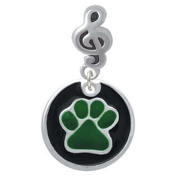 Green Paw on Black Disc - Clef Note Charm Bead