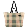 thumbnail image 1 of Green Peach Plaids Foldable Canvas Tote Bags Reusable Grocery Bags Laundry Bags Beach Bag 32L, 1 of 7