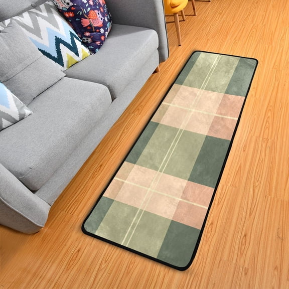 Green Peach Plaids Long Floor Mat Runner Rug Area Mat Noise Reduction Water Absorbent Non-Slip 72" x 24"
