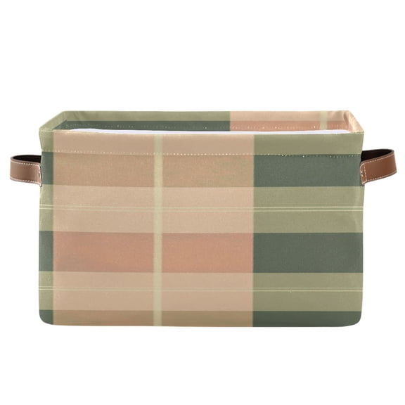 Green Peach Plaids Square Storage Bins with Handles Collapsible Containing Box 1 Pack