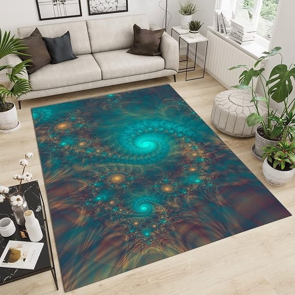 Green Peacock Feathers Area Rug, 3D Vortex Mysterious Dream Apartment Carpet, Living Room Rugs Durable Enough Light Texture Apply To Playroom Cafe Office Door Mats Porch 5' x 7'