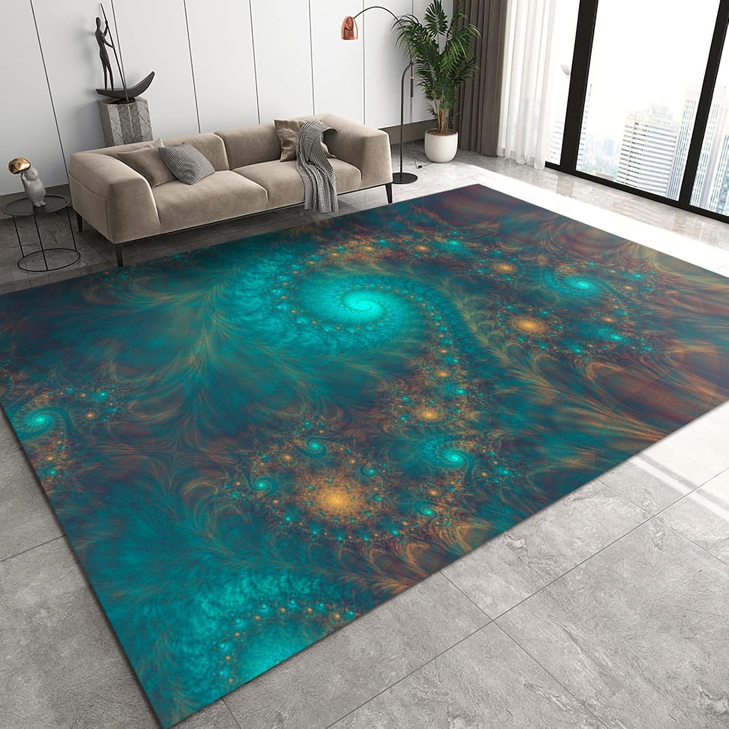 Green Peacock Feathers Area Rugs, 3D Vortex Mysterious Dream Apartment ...