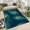 thumbnail image 1 of Green Peacock Large Area Rugs, Animal Feather Runner Rug, Non-Slip Floor Throw Mat, Rectangle Carpet For Living Room, Bedroom, Hallway Front Entrance, Kitchen, Dining 4' x 5', 1 of 6