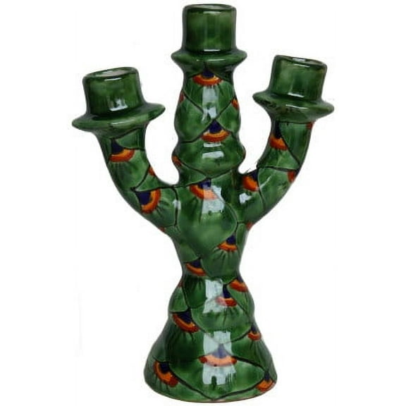 Green Peacock Talavera Candle Holder