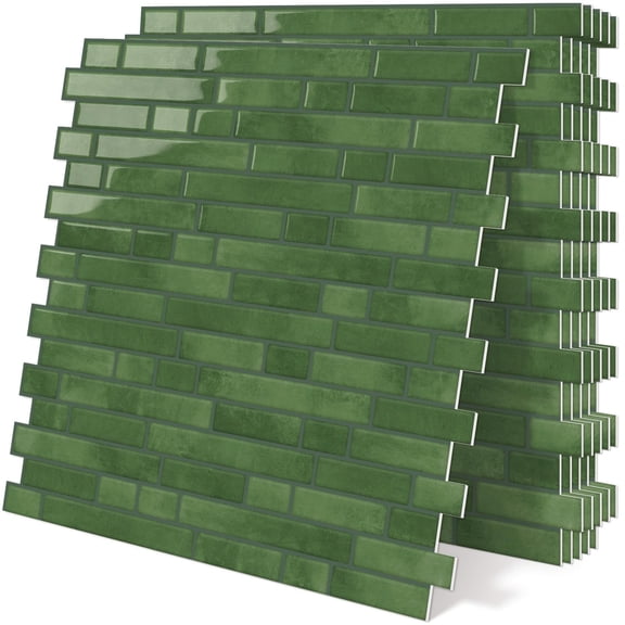 Green Peel And Stick Tile Backsplash 12"x12" Self Adhesive Wall Tiles 3d Marble For Kitchen (10-sheet)