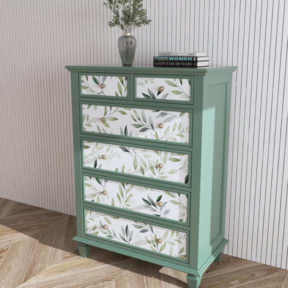 Green Peel and Stick Wallpaper, 17.5" x 393" Sage Olive Leaf Botanical Contact Paper, Waterproof Self Adhesive Removable Vinyl Wall Covering for Bathroom, Bedroom, Cabinets, Easy DIY Decor