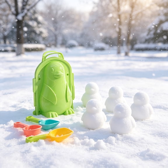 Green Penguin Snowball Clamp, Snow Mould for Outdoor Winter Fun, Plastic Snow Block Maker with Locking Buckle, Easy-Grip Handle Snow Shaper for Park, Sand Castle Mold for Beach