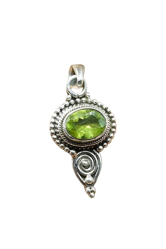 Green Peridot 925 Sterling Silver Handmade Statement Pendant Necklace Gift Jewelry