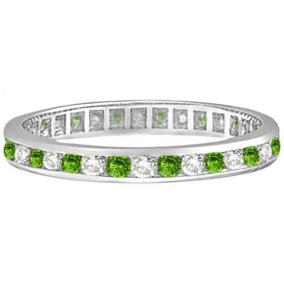 Green Peridot & CZ Diamond Channel-Set Eternity Mothers Ring 925 Sterling Silver Gemstone Jewelry For Women Gift By KIRAN FINE JEWELS