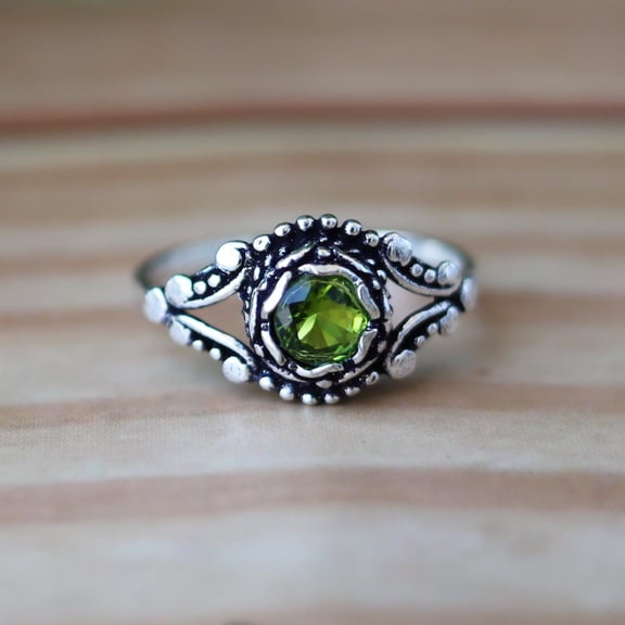 Green Peridot Ring, Designer Ring, Round Shape Gemstone Ring, Natural Gemstone Ring, 925 Sterling Silver Ring, Handmade Ring, Gift For Her**