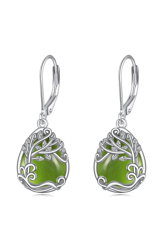 Green Peridot Tree of Life Drop Dangle Teardrop Earrings 925 Sterling Silver Tree of Life Leverback Earrings for Women Jewelry Gifts (GG-Tree of Life Peridot)