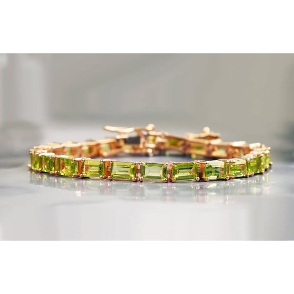 Green Peridot Wedding Tennis Bracelet,CZ Peridot Bracelet Peridot Jewelry Octagon Bracelet Promise Gifts Chain