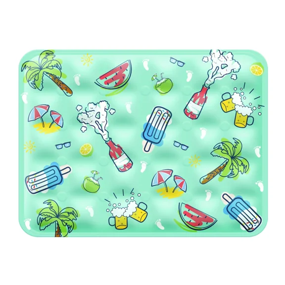 Green Pet Cooling Mat 23.62 x 35.43 Inch, Thick Polyester Taffeta PVC Composite Cooling Pad with Ice Powder, Summer Cool Bed for Dogs and Cats