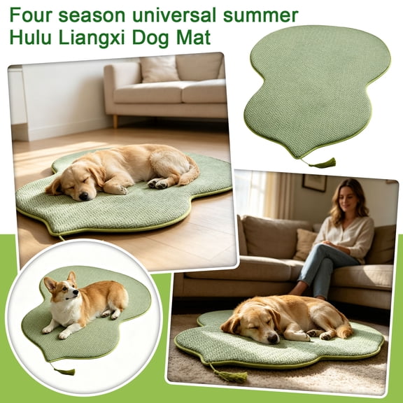 Green Pet Cooling Mat, Irregular Woven Cooling Dog Mat for Small Dogs Cats, Breathable Sleeping Pad for Floor Crate and Zen Home Decor