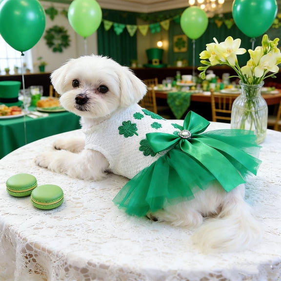 Green Pet Skirt Costume St Patrick Day Pet Dress,Holiday Outfit for Dogs and Cats,Small Medium Pet Irish Party Clothing for Puppy and Kitty