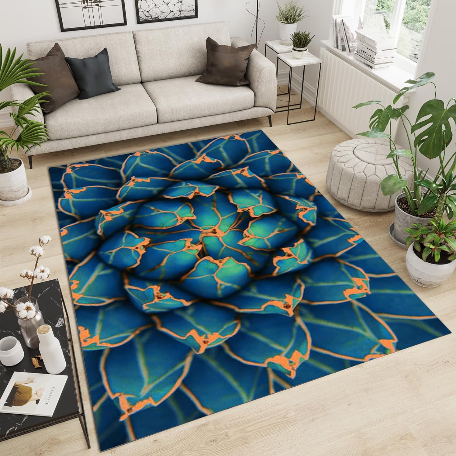 Study Rugs Green Petal Plant Area Rugs, Modern Retro Abstract Apartment Carpet ...