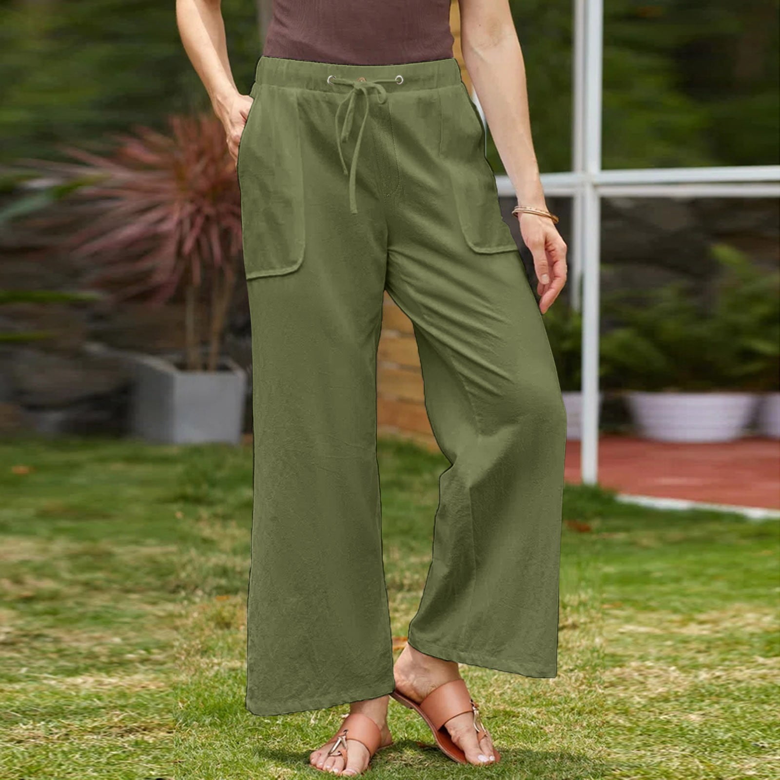 green wide leg dress pants Flat Front Wide Leg Dress Pants for Tall Women in Smoky Pine 12 / Extra Tall / Smoky Pine