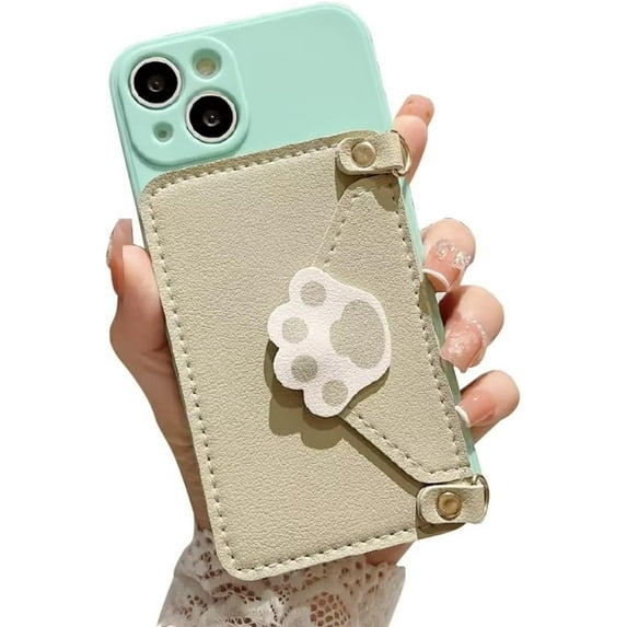 Green Phone Case with Cute Cat Paw Card Holder & Adjustable Shoulder Strap, Shockproof Soft Case for iPhone 12 Pro Max