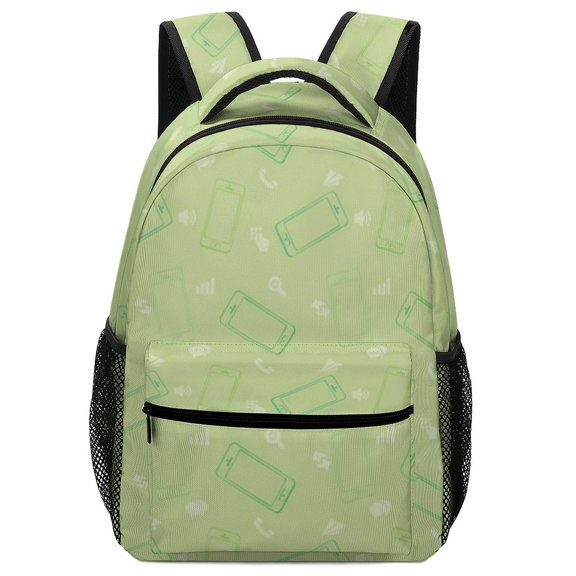 Phone Seamless Pattern Oxford Cloth Backpack Double Zipper Hidden Pocket Casual Commute