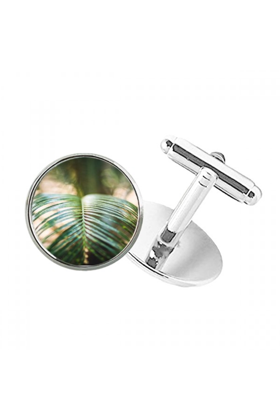 Green Picture Nature Round Button Cuff Clip Stud Cufflinks
