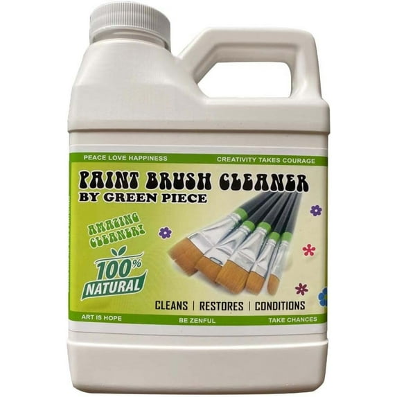 Green Piece® Paint Brush Cleaner and Restorer for Art Paint Brushes - 100% Natural - Non-Toxic - Wet or Dry Paint - No Chemicals - Oil or Acrylic Paints, Wood and Metal - Amazing Power - 18 Oz