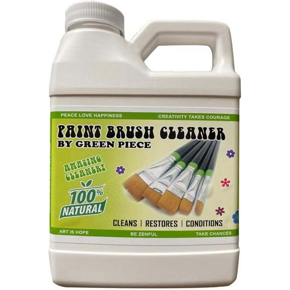 Green Piece Paint Brush Cleaner and Restorer for Art Paint Brushes - 100% Natural - Non-Toxic - Wet or Dry Paint - No Chemicals - Oil or Acrylic Paints, Wood and Metal - Amazing Power - 18 Oz