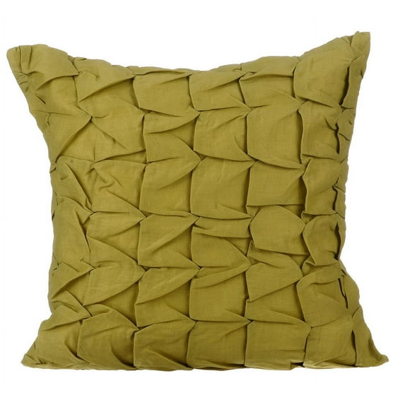 Green Pillow Cases, Textured Knotted Pintucks Solid Pillows Cover, 20x20 inch (50x50 cm) Pillows Cover, Solid Contemporary Pillow Covers, Square Cotton Linen - Green Eyed