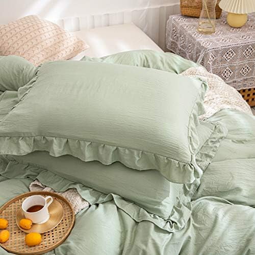 Green Pillow Shams Sage Green Ruffle Standard Pillowcases Cute Pillow Cover Set of 2 Shabby Chic Sea Green Pillowcases 2 Pack (Queen (20''x30''), Sea Green)