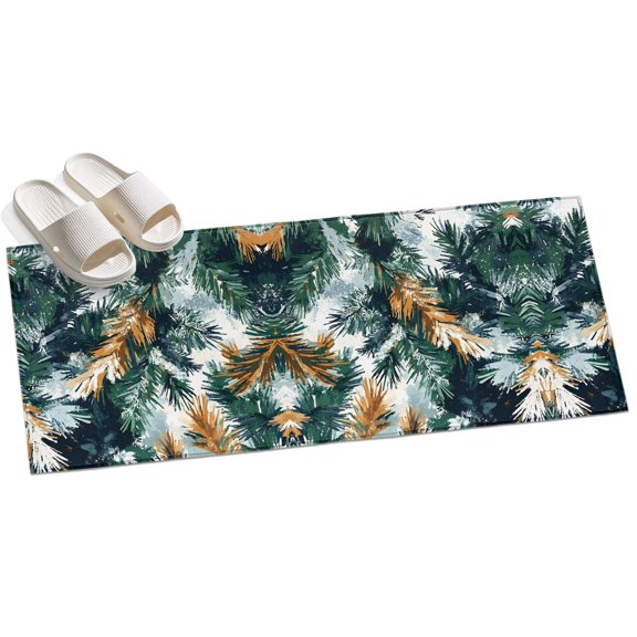 Green Pine Branch Hallway Runner Rug 2x6 Washable Non Slip Kitchen Runner Rug for Bedside Bathroom Low Pile Winter Pine Trees Abstract Art Indoor Floor Carpet Area Rugs for Living Room Bedroom Office