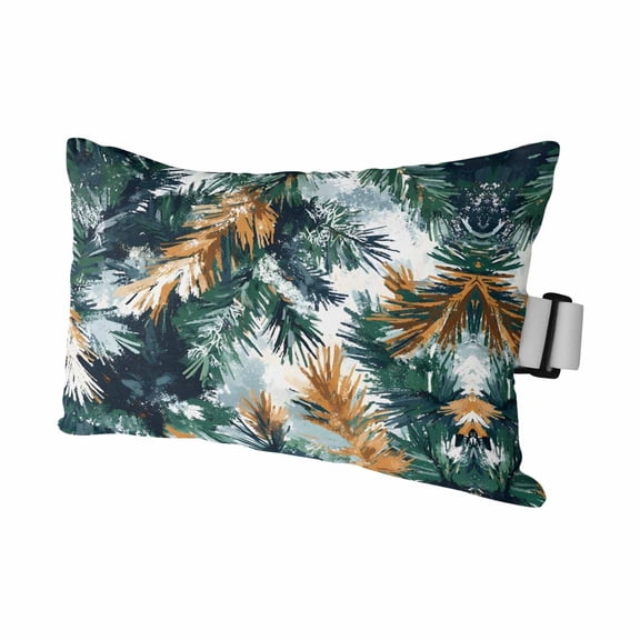 Green Pine Branch Outdoor Pillows for Chaise Lounge Chair Waterproof Lumbar Pillows with Insert&Adjustable Elastic Strap Beach Headrest Pillow Winter Pine Trees Abstract Art Pillow for Pool 11"x16"