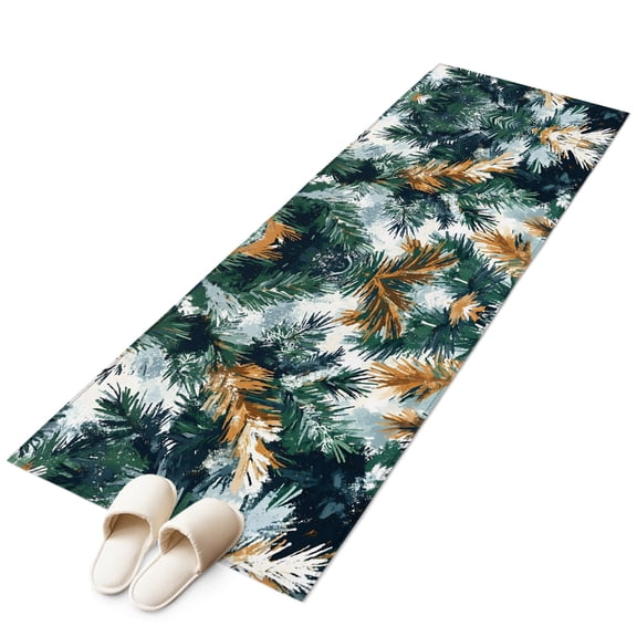 Green Pine Branch Runner Rug 2x6 Washable Kitchen Rug Non-Slip Lightweight Thin Soft Low Pile Bathroom Runner Winter Pine Trees Abstract Art Carpet for Hallway Laundry Room Bedroom Entryway