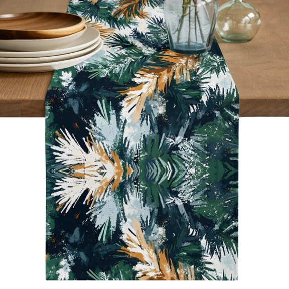 Green Pine Branch Short Table Runner 36 Inches Long,Winter Pine Trees Abstract Art Cotton Linen Table Runners Dresser Scarves,Fabric Tabletop Scarf Furniture Cover for Home Dinner Party Decor 13"x36"
