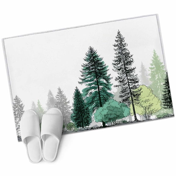 Green Pine Tree Bathroom Rug Washable 2x3 Entryway Rug Non Slip Farmhouse Nature Forest Landscape Front Door Mat Low Pile Indoor Doormat Throw Floor Carpet for Kitchen Bedroom Entrance