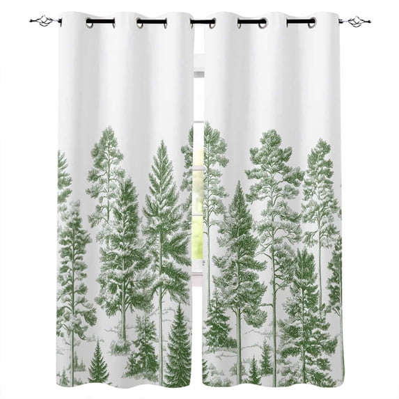 Green Pine Tree Blackout Curtains for Bedroom/Living Room, Thermal Insulated Kitchen Curtains, Vintage Watercolor Botanical Grommet Darkening Window Treatment Drapes 52"x84"x2