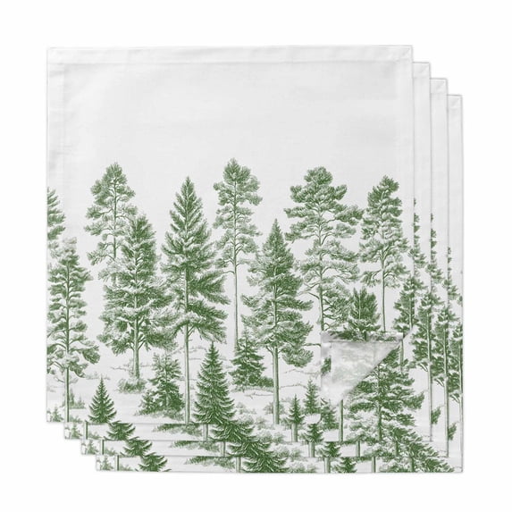 Green Pine Tree Cloth Napkins, Vintage Watercolor Botanical Washable and Reusable Dinner Napkins Set of 4, Table Napkin for Kitchen Party Birthday Wedding Hotel Housewarming 20"x20"