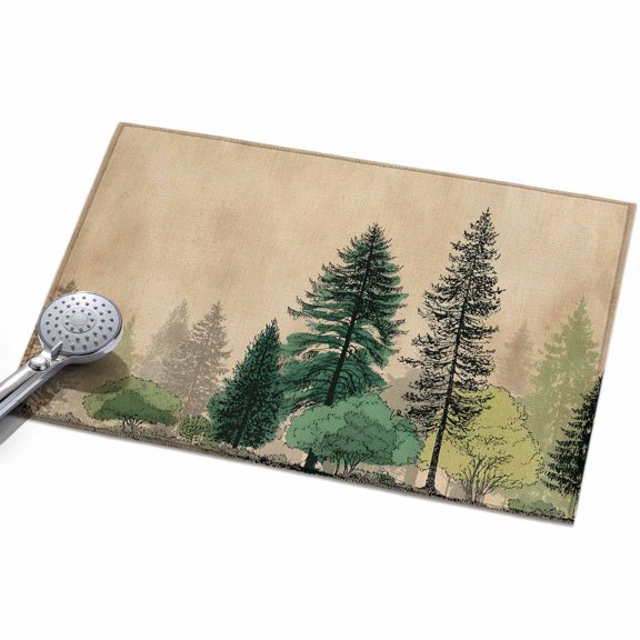 Green Pine Tree Entryway Rug 2x3ft Washable Non Slip Bathroom Rug Indoor Floor Front Door Mat Retro Country Forest Natural Landscape Rectangle Area Rugs Carpet for Kitchen Office Dining Room Home