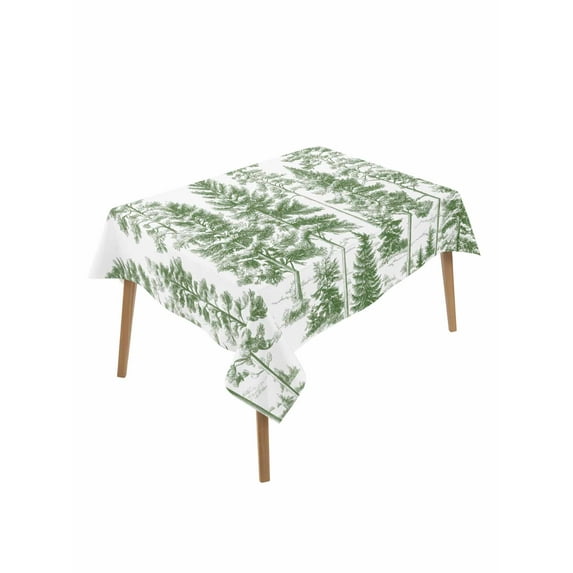 Green Pine Tree Table Cloth, Vintage Watercolor Botanical Waterproof Tablecloth for Rectangle Tables, Reusable Washable Fabric Table Cover for Restaurant Kitchen Dining Tables 52"x70"