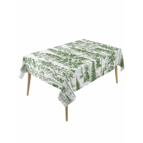 Green Pine Tree Table Cloth, Vintage Watercolor Botanical Waterproof Tablecloth for Rectangle Tables, Reusable Washable Fabric Table Cover for Restaurant Kitchen Dining Tables 60"x120"