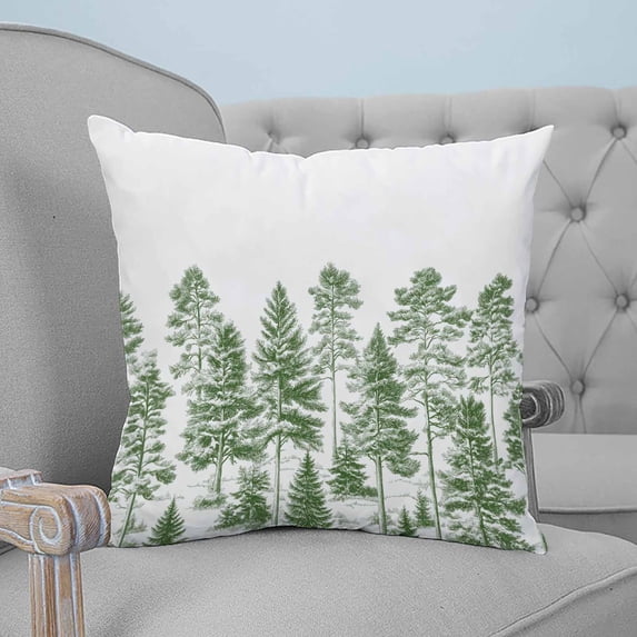 Green Pine Tree Throw Pillow Covers, Soft Pillowcases with Invisible Zipper, Vintage Watercolor Botanical Decorative Square Pillow Cushion Covers for Living Room Couch Sofa Bed 24x24 Inches