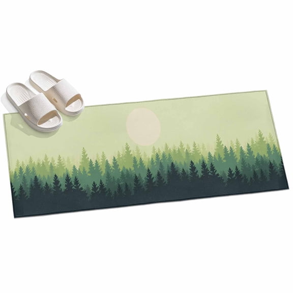 Green Pine Trees Hallway Runner Rug 2x6 Washable Non Slip Kitchen Runner Rug for Bedside Bathroom Low Pile Nature Moon Forest Landscape Indoor Floor Carpet Area Rugs for Living Room Bedroom Office