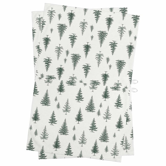 Green Pine Trees Kitchen Towels Dish Towel Pack of 2 Christmas Winter Minimalist Spruce Forest Rustic Soft Dish Cloth Set Absorbent Dishcloth for Drying Dishes, Hand Towels 18 x 28 Inches