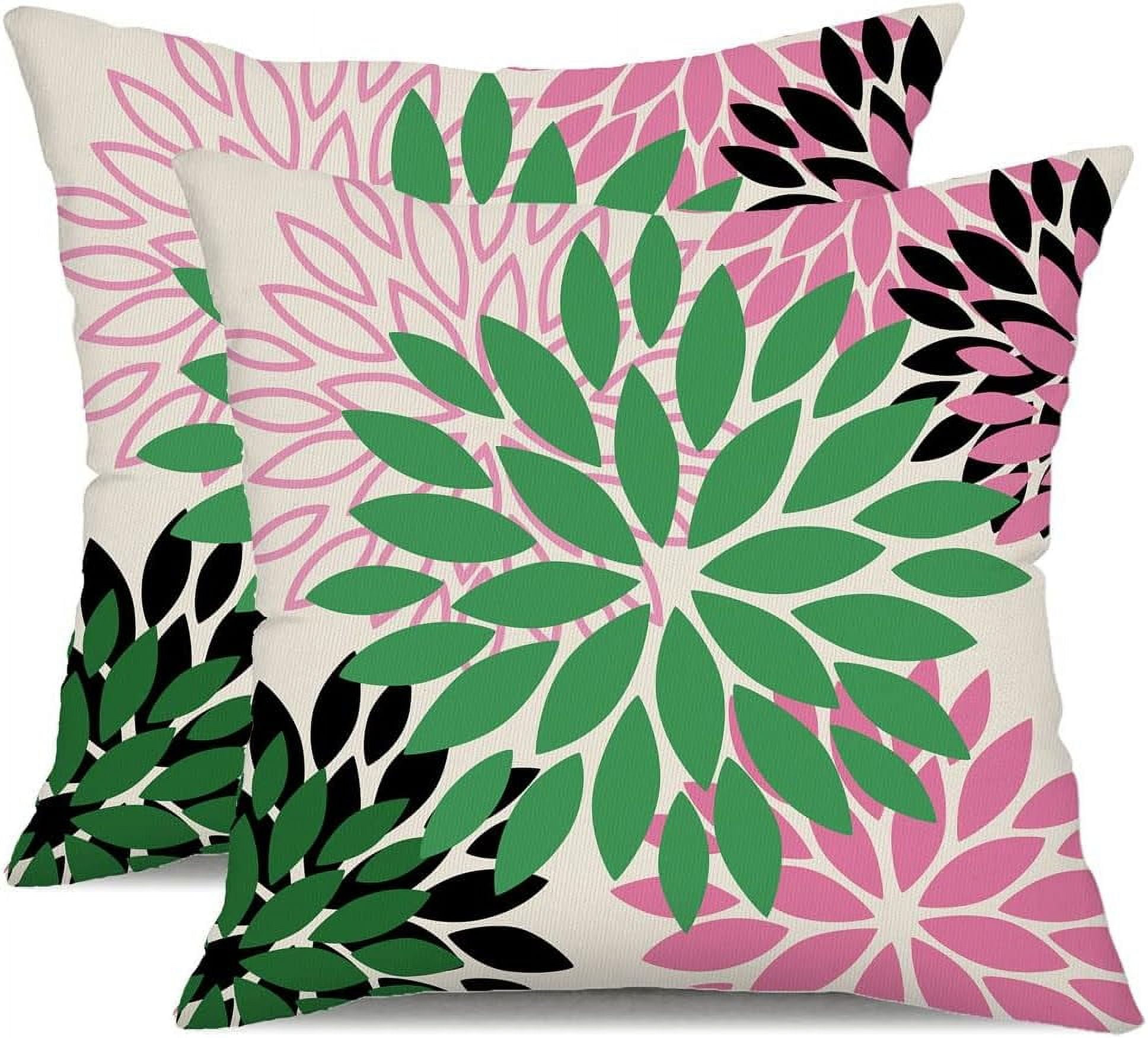 Green Pink Black Flower Pillow Covers