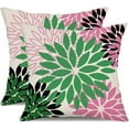 thumbnail image 1 of Green Pink Black Flower Pillow Covers 20x20 Inch Set of 2 Outdoor Throw Pillows Outdoor Waterproof Decor for Living Room Sofa Patio Funiture Garden Floral Polyester Pillow Covers 012B, 1 of 2